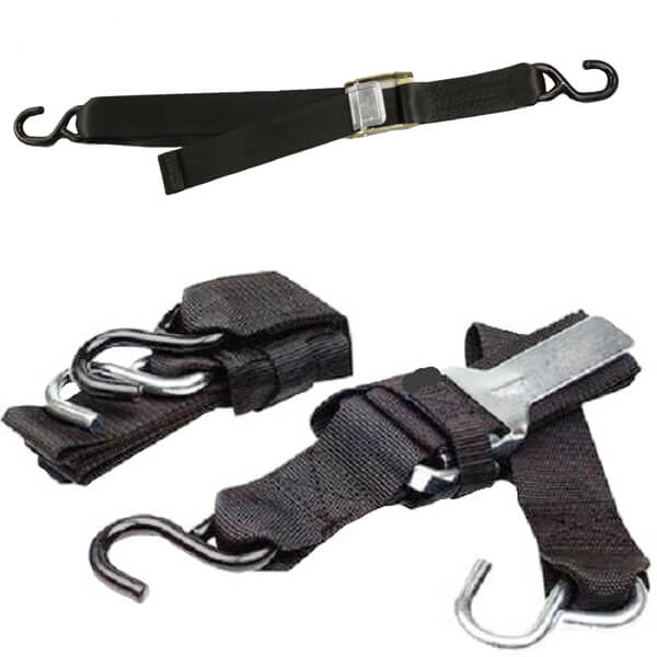 Transom Tie Down Straps with Cambuckle & S Hooks